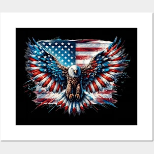 Eagle and the American flag; red white blue; American; America; USA; United states; US; patriotic; 4th July; fourth of July; independence day; celebrate; proud; stars and stripes; American flag; American eagle; Posters and Art